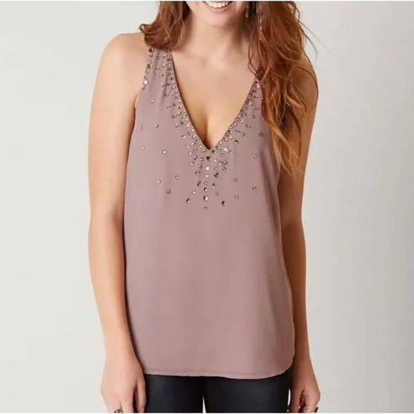 BKE Tops - Size large BKE The Buckle boutique v-neck sleeveless blouse embellished neckline